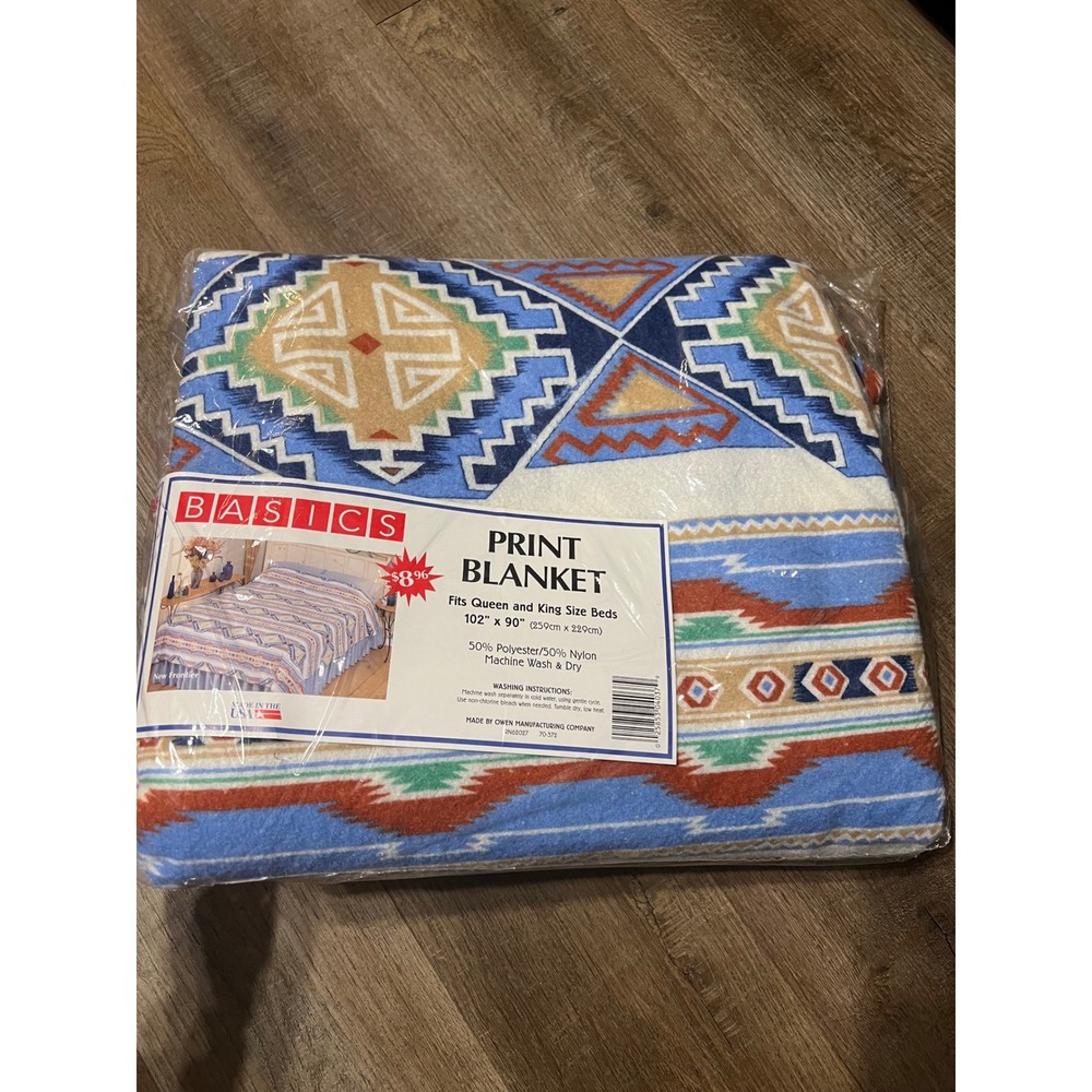 BASICS Print Blanket King/Queen 102" x 90" Blue New Frontier Southwestern NWT